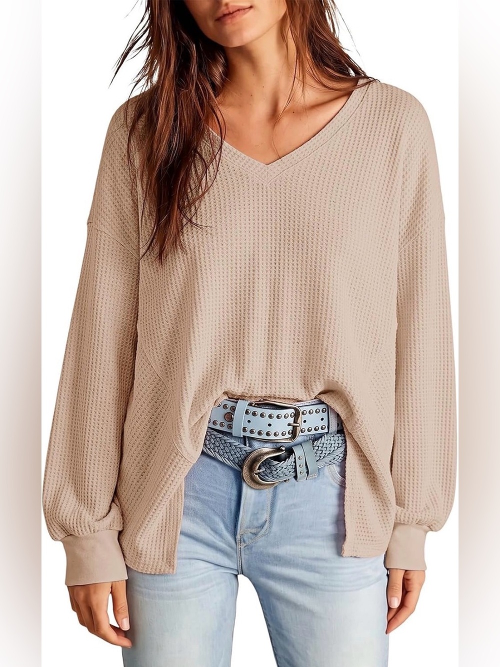 NWT Dokotoo Waffle Knit Long Sleeve Top in Taupe